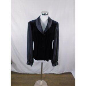 Danny & Nicole Jacket Womens 14 Black Velvet Sheer Sleeve Satin Shawl Collar